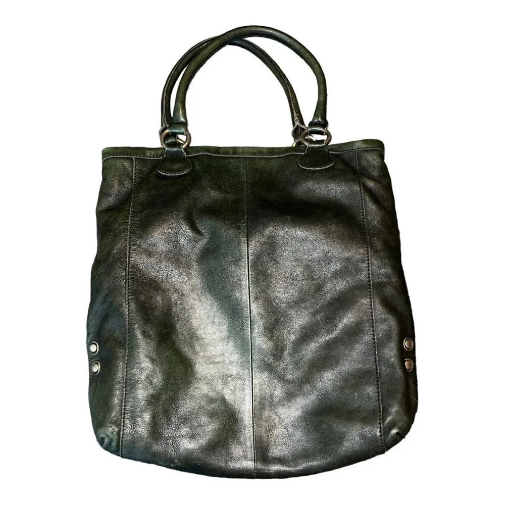 J. CREW Leather Jericho Large Olive Soft Leather Boho Tote Bag Purse Top Handle